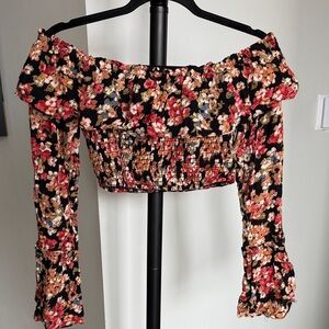 Kimchi Blue Floral Off-Shoulder Blouse - Black and Red